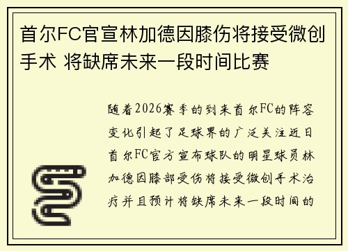 首尔FC官宣林加德因膝伤将接受微创手术 将缺席未来一段时间比赛 首尔FC官宣林加德因膝伤将接受微创手术 将缺席未来一段时间比赛
